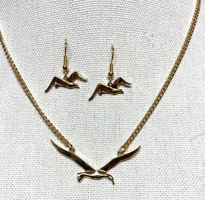 Seagull 2 Piece Necklace and Earring Set- gold plate 24'' chain- nautical set