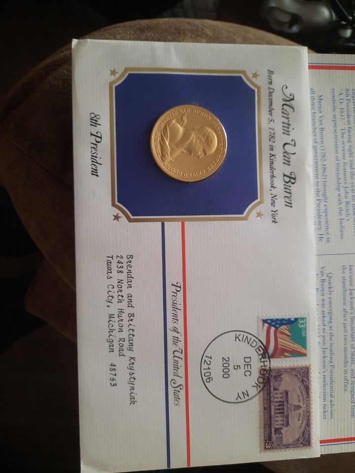 Medal " James K. Polk 11th President US" in envelope with rare stamps