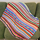 Knit Crochet Granny Blanket Lap Throw StripesHandmade Boho 107x118cm Colour