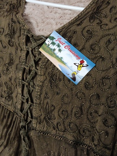 Just Cruising Dress Women Free Size Brown Embroidered Made In India - Picture 2 of 9