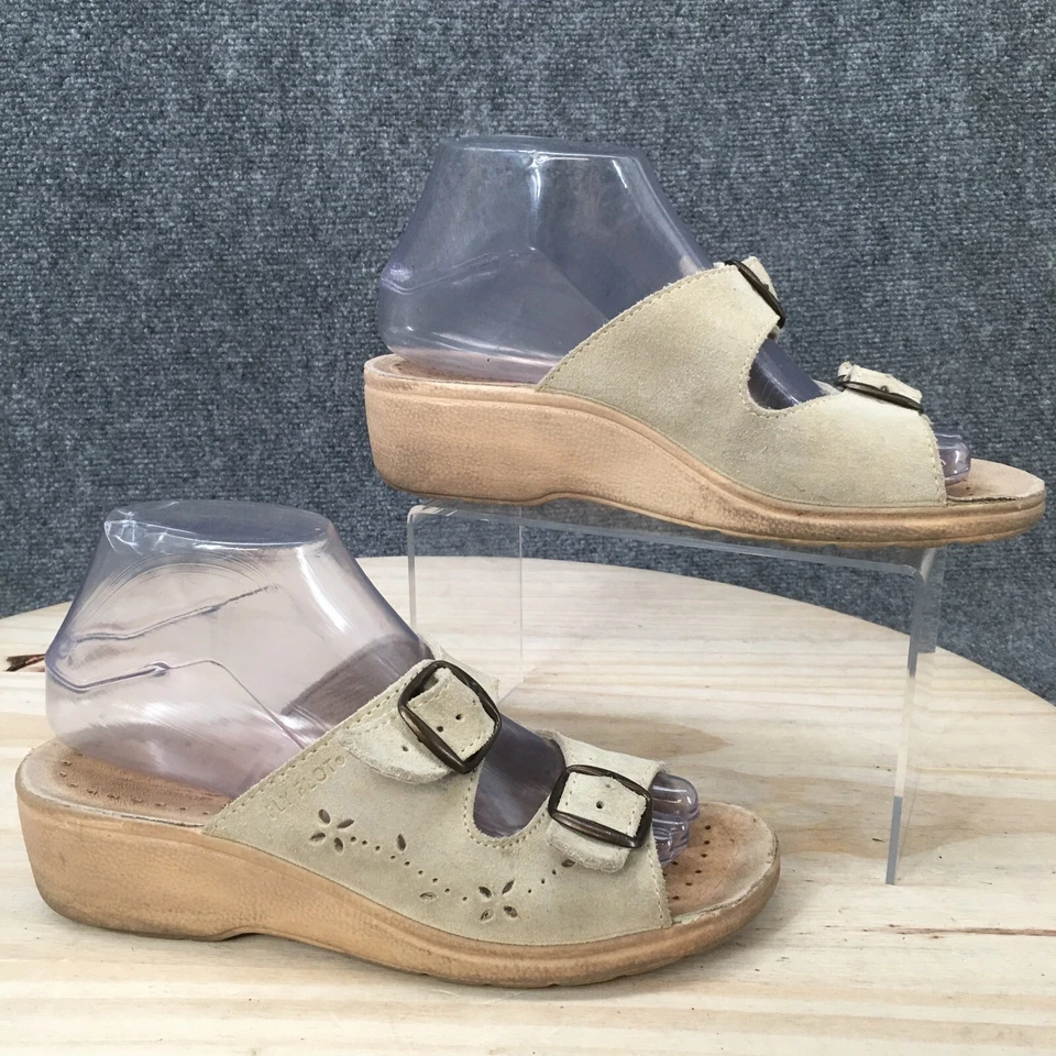 Босоножки женские Fly Flot 37 слайдов на танкетке бежевые кожаные с пряжкой ремешком с открытым носком  - Изображение 2 из 4