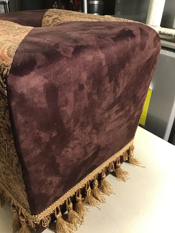 Home Goods Purple/Gold Velvet Vanity Stool Padded  17” GOLD TASSEL ROPE ACCENT - Image 4 of 4