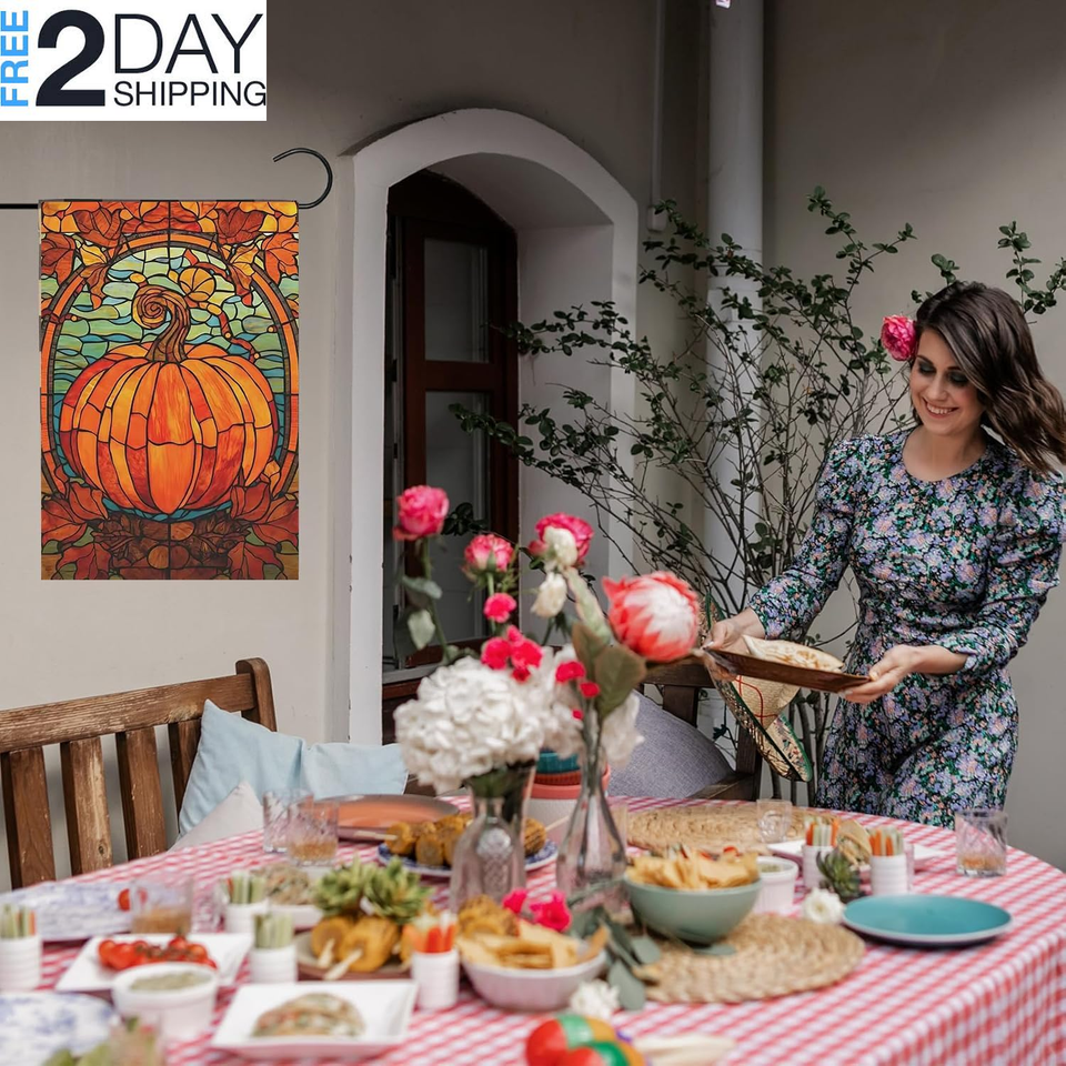 Fall Garden Flags 12X18 Double Sided, Pumpkin Small Fall Yard Flag for