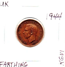 UK England 1944 One Farthing Coin King George VI as pictured