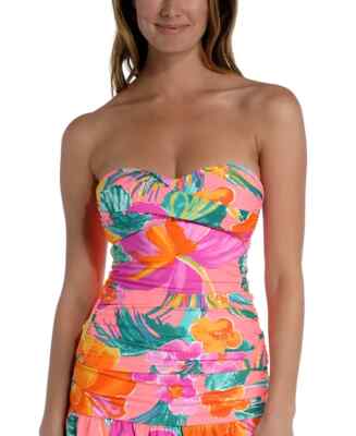 NWT LA BLANCA Coral Isla Del Sol Twisted Bandeau Swimsuit Tankini Set 6 yse1523