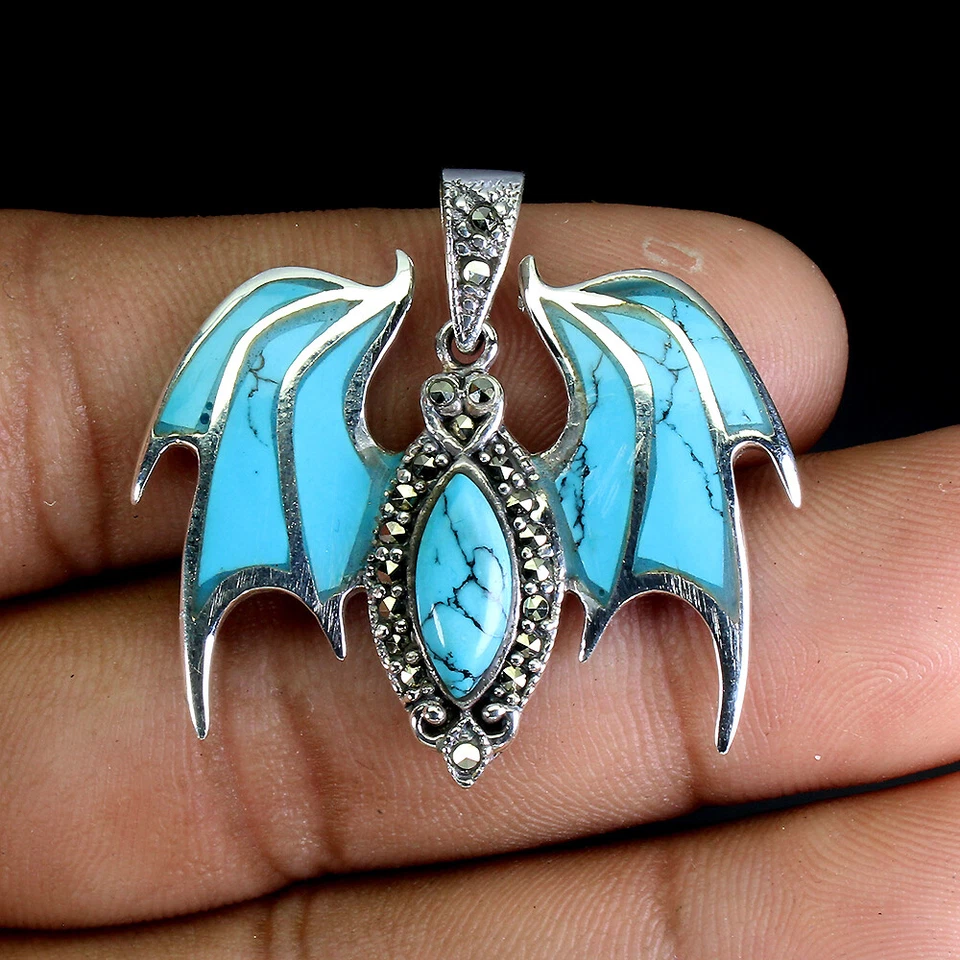 Pingente de prata 925 verão estabilizado turquesa marcasita joias - Imagem 2 de 4