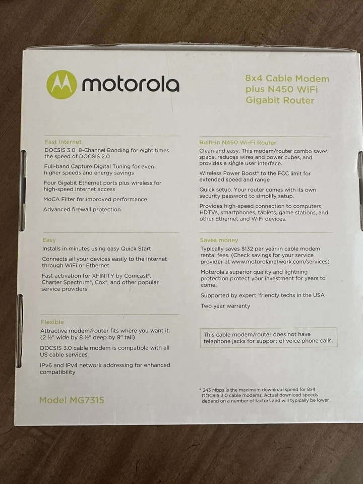Cable módem Motorola MG7315 8x4 343 Mbps - negro Foto 3 de 3