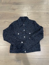 Size Medium (w) - Mcm Navy Monogram Logo Woven Denim Trucker Jacket Women's