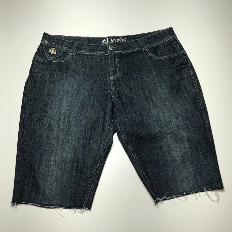Pantalones Cortos Dereon Para Mujer Talla 20 Denim Corte Bermudas Dobladillo Crudo Lavado Oscuro 5 Bolsillos  Foto 2 de 4