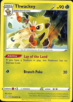 Thwackey 012/072 - Shining Fates - Uncommon - Pokemon Card TCG
