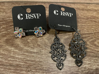 RSVP Women s Earrings 2 Pair Multicolor Stud & Gunmetal Hanging NEW WITH TAGS