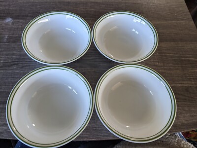 CORELLE  HUNTER GREEN 2 STRIPE SOUP/CEREAL BOWLS 18oz BRAND NEW x4 FREE USA SHIP