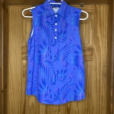 Sunday Swagger Golf Tank Sleeveless Polo Shirt Palm Leaves Medium* Blue Pink