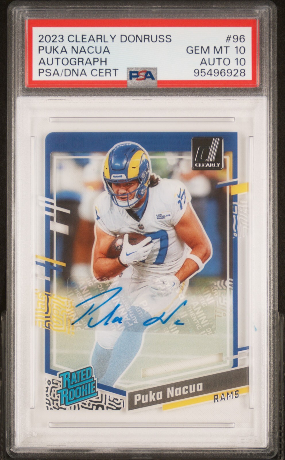2023 Clearly Donruss  Puka Nacua Rated Rookie Auto RC Rams PSA 10 Auto 10 Gem MT