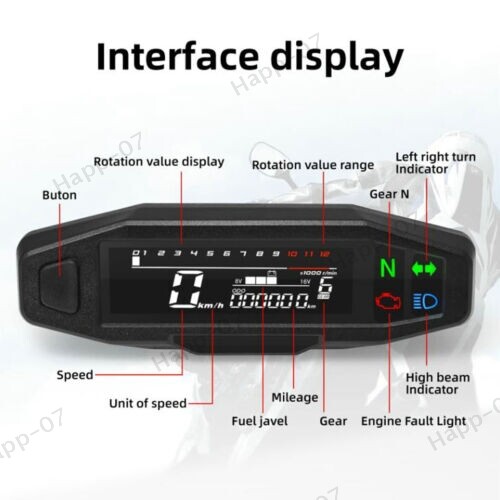 New Motorcycle LCD Digital Odometer Speedometer Tachometer Gauge Meter W/Bracket - Picture 3 of 11