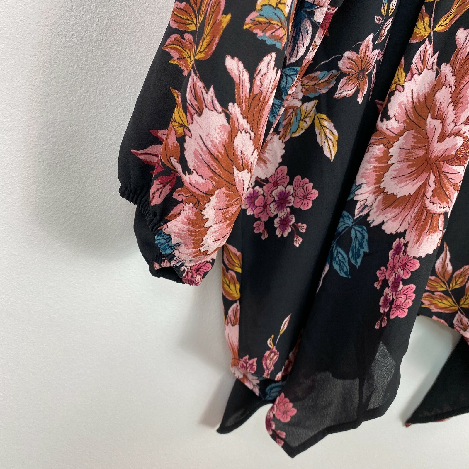 Style & Co Womens Plus 1X Festive Black Floral Print Split Neck Lurex Blouse NWT