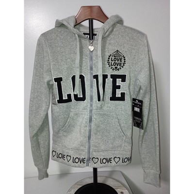 THRILL:  Gray Fleece Full Zip-Up Hoodie with LOVE logo, Girl Size M (NWT)