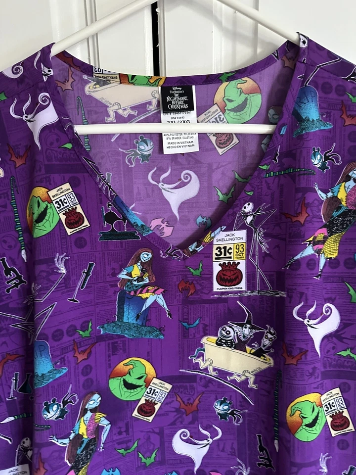 Disney The Nightmare Before Christmas Womens V Neck Print Scrub Top​ Size 2XL - Image 2 of 4