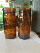 Helmes Railroad Mills Antique Amber Tobacco Jars Lot Of Two