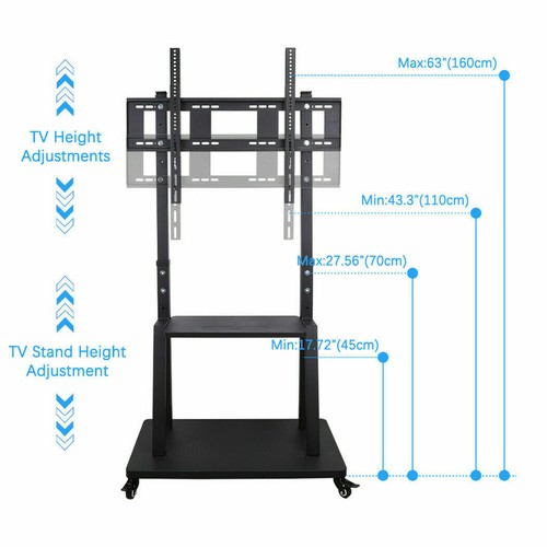 Large Heavy Rolling TV Cart Mobile Motorized Floor Stand Layed Shelf 32" To 100" - Picture 10 of 12