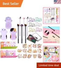Adorable Cat-Themed Stationery Kit: Pens, Clips Stickers for Fun Organization