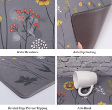 Kitchen Rugs and Mats Set of 2, Colorful Flowers , Non Slip Cushioned Anti-Fa...