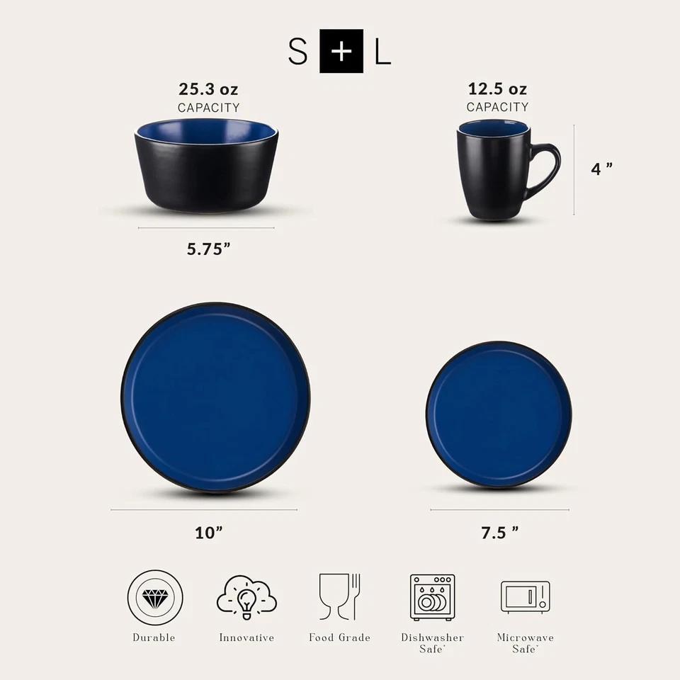 Albie Stoneware 32-Piece Modern Dinnerware Set, Kitchen Plates and Bowls Sets, D - Image 2 of 4