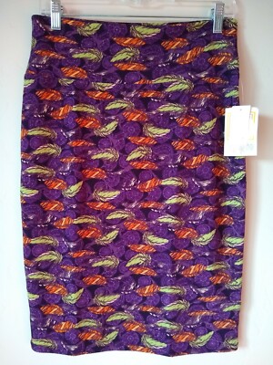 LuLa Roe Cassie NWT Women Pencil Skirt Leaf Printed Purple Sz.M