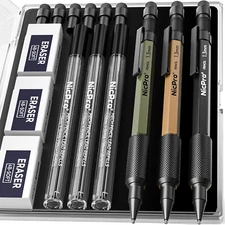 Nicpro 3 PCS 1.3 mm Mechanical Pencil Set 3 Colors with 36 Lead Refill, 3 Eraser