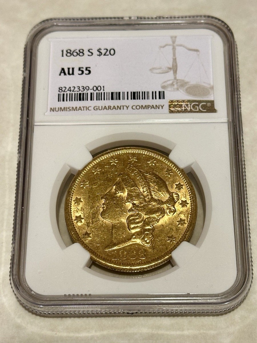 1868-S $20 NGC AU55 Liberty Double Eagle Gold Coin Very Nice