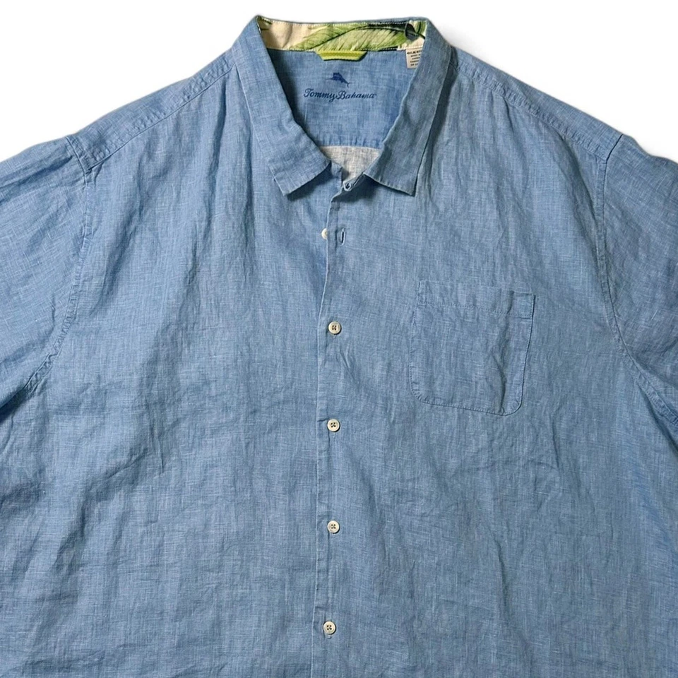Tommy Bahama 100% Linen Shirt Mens Size 4XLB Big Blue Button Up S/S - Image 2 of 4