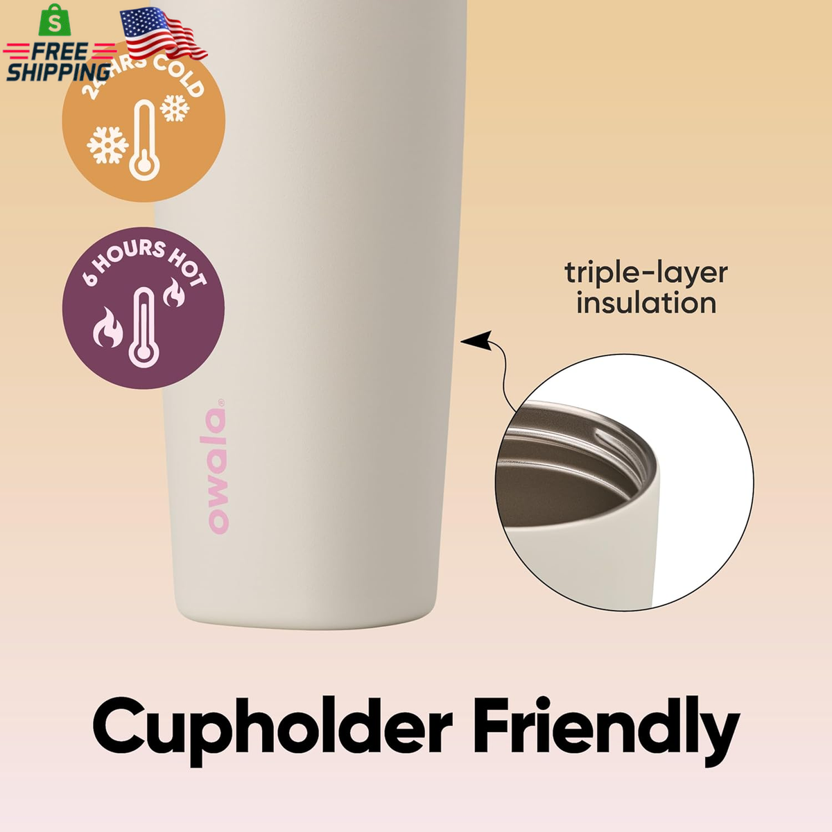 Vaso de café Owala SmoothSip Slider, aislante, 600 ml, gris y azul