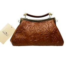 Patricia Nash Tooled Leather Kelmscott Frame Satchel Crossbody Strap Florence