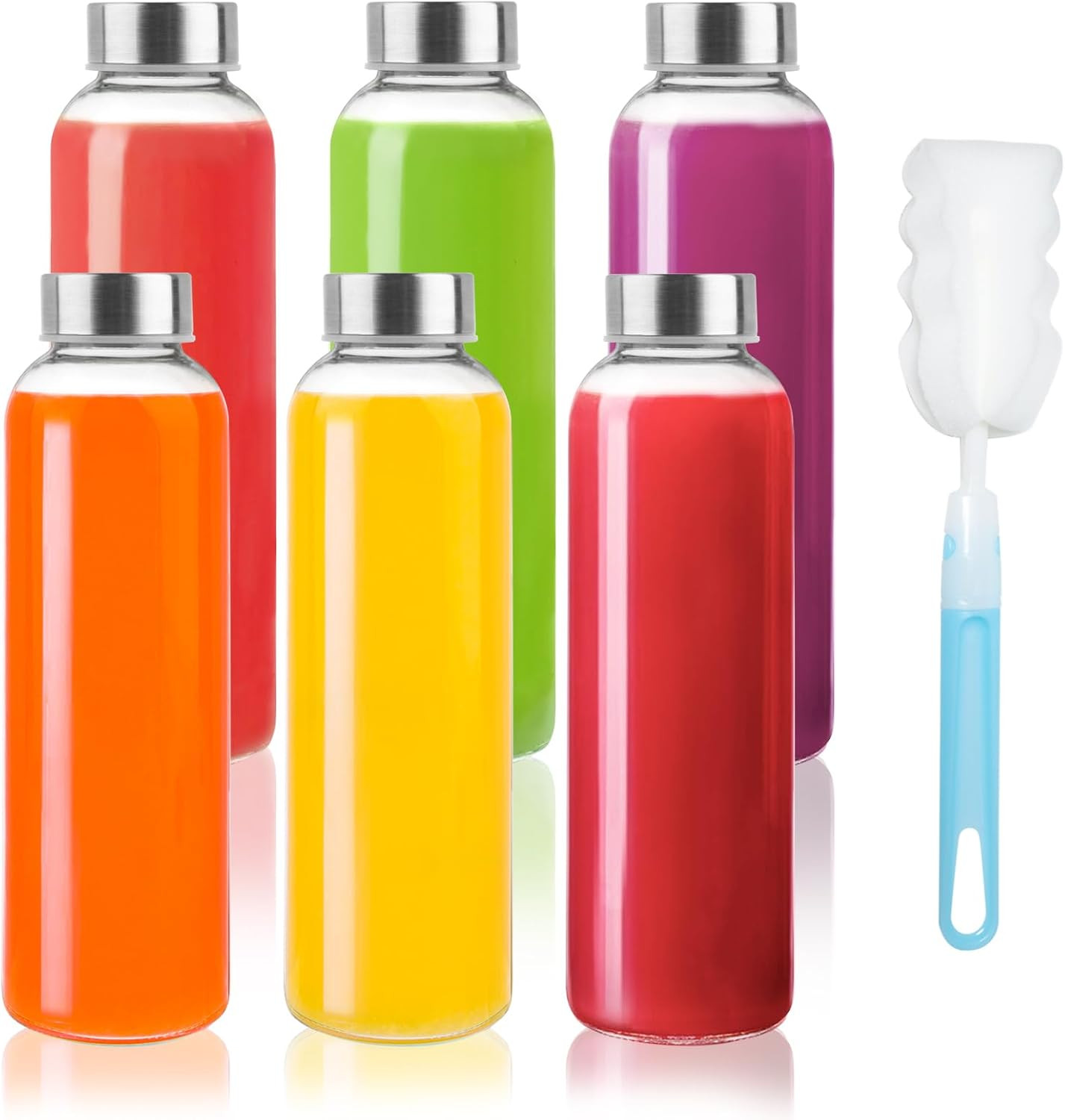 S, 16oz Clear Glass Bottles With Stainless Steel Lids,