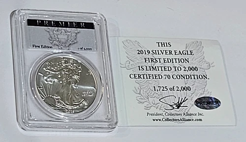 2019 $1 PCGS MS70 Silver Eagle Premier First Edition 1 of 2,000