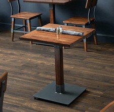 Mesa de bistró industrial de madera maciza 24x24 nogal antiguo grado comercial