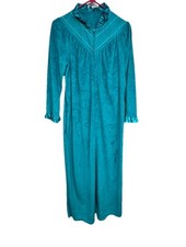 Vintage 80s Velour Robe Housecoat Teal Jewel Tone OS