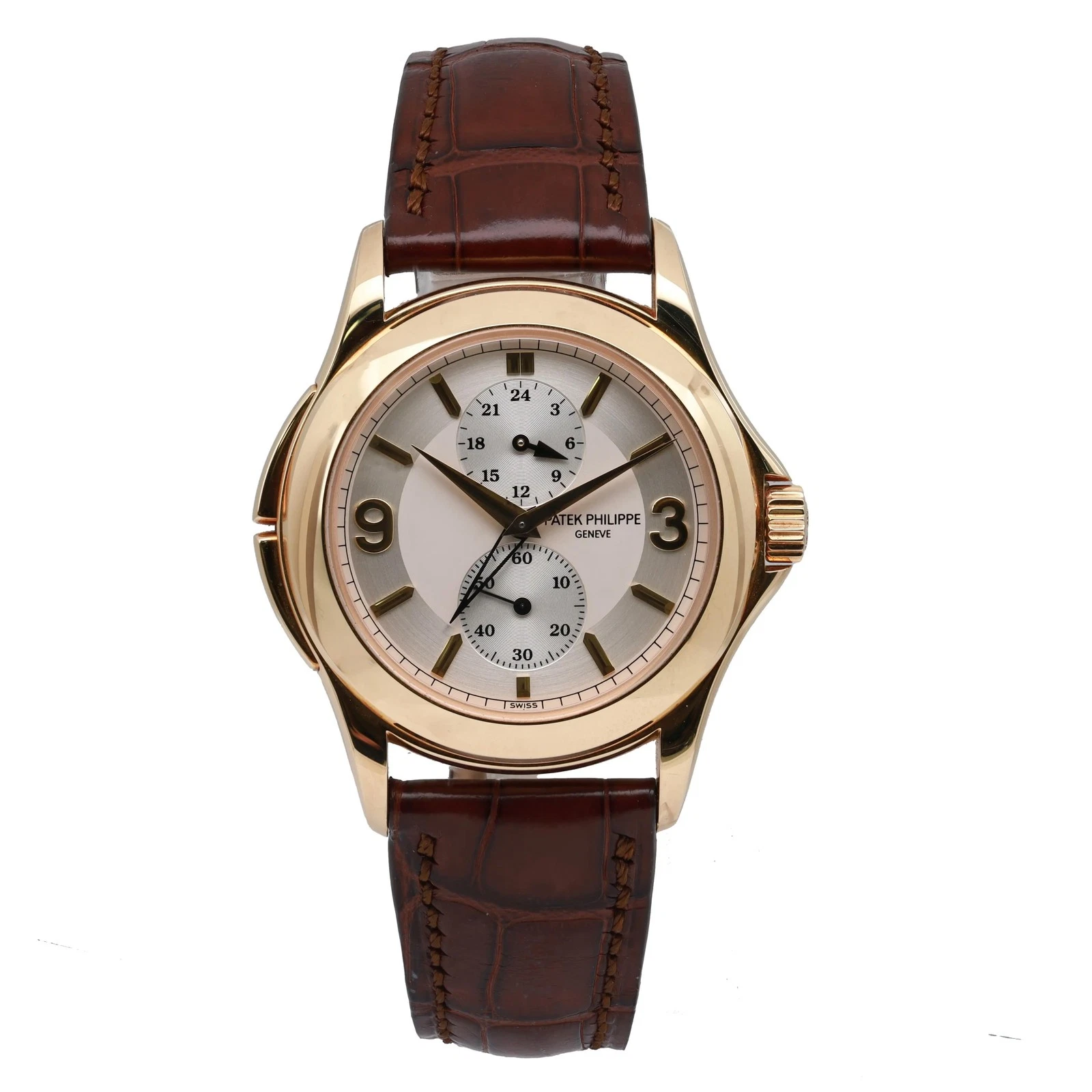 Patek Philippe — Patek Philippe Travel Time 37mm 18k Yellow Gold Silver Dial Mens Watch 5134J