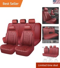 Luxury Faux Leather Seat Covers Full Set - Waterproof Anti-slip Burgundy Red