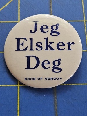 Jeg Elsker Deg Sons Of Norway 2.25'' Vintage Pin Button Norwegian I Love You