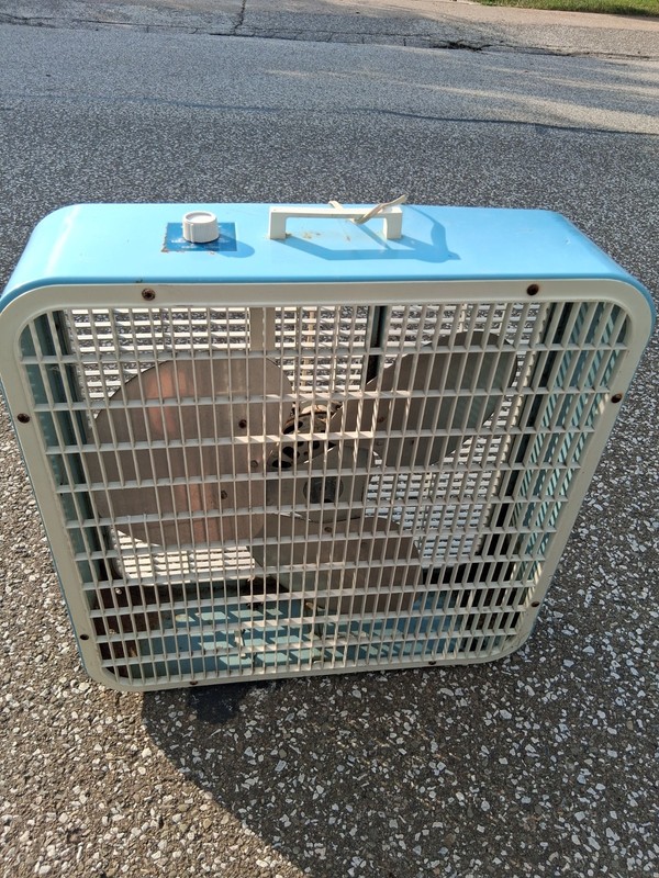 Kmart 1970s Vintage Blue Box Fan 22-inch Retro Metal Mid-Century 3 Speed Works