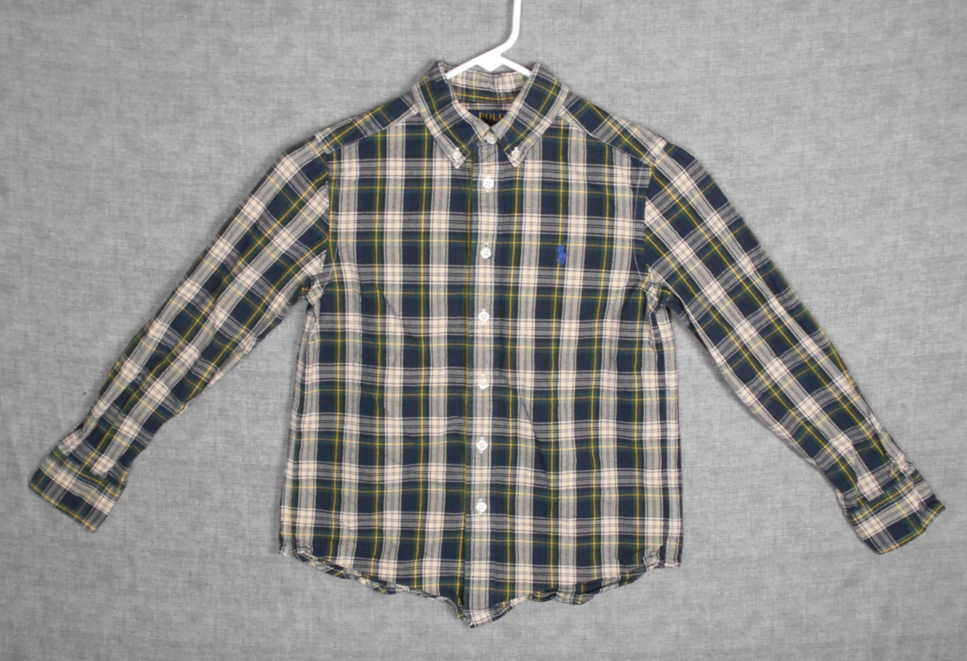 Polo Ralph Lauren YOUTH (8) Boys Shirt Green Plaid Button-Down Size Small