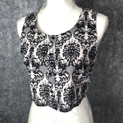 Mine Women's Small Black White Damask Print Crop Tank Top Gothic Y2K Festival