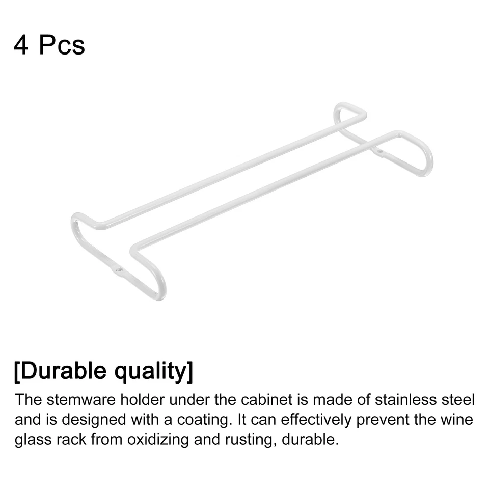 Estante de copa de vino de 4 piezas debajo del gabinete de 10 pulgadas para columna de vajilla de 5 mm blanco Foto 3 de 4