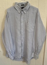Tommy Hilfiger Men's Button Down Linen Dress Shirt XL Long Sleeve Blue Preppy