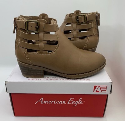 American Eagle Girls Reckless Insouciant Tan Buckle Cut-Out  Ankle Booties Size8