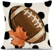 Festive Fall Football Pillow Cover-18in-Polka Dot Contemporary Style-LInen Blend
