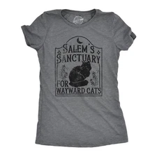 Womens Salems Sanctuary for Wayward Cats T Shirt Funny Spooky Halloween Kitten