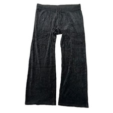 Vintage Juicy Couture Black Drawstring Flare Velour Pants Fly-Front Waistband S
