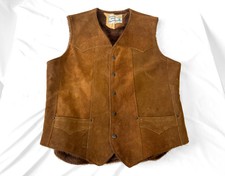 Vintage 60s Pioneer Wear Brown Suede Leather Fur Lined Vest, Approx. Men's Sz. L